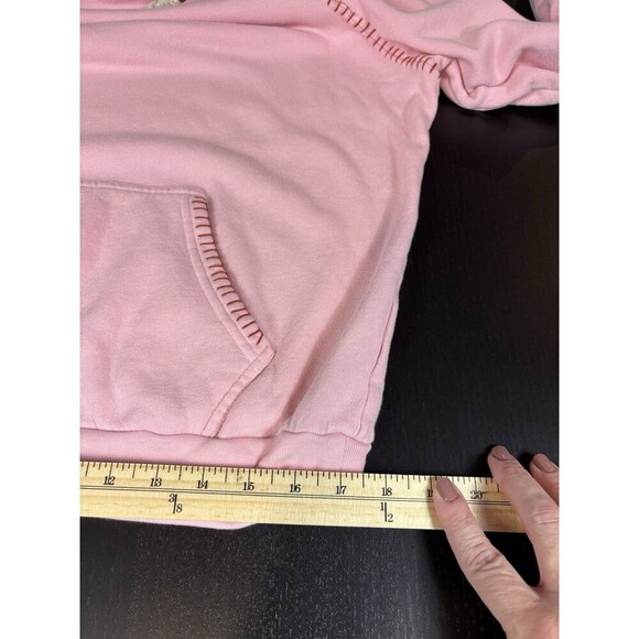 Honorine Hoodie Sweatshirt Pink Size Medium Made in USA Pocket Contrast Stitch - Picture 6 of 11